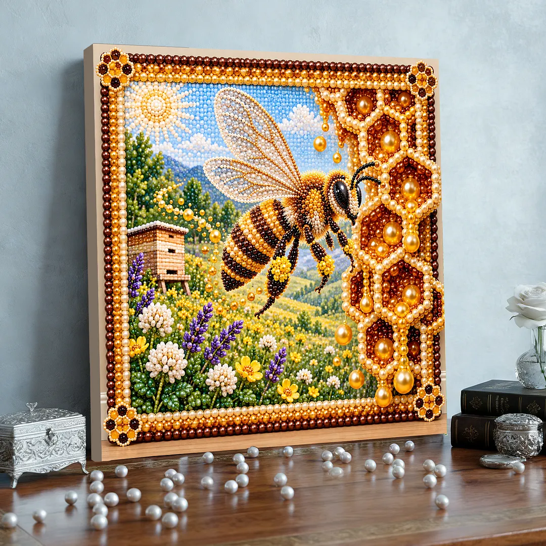 Framed Pearl Painting Kit Bee And Honeycomb 11.81x11.81in