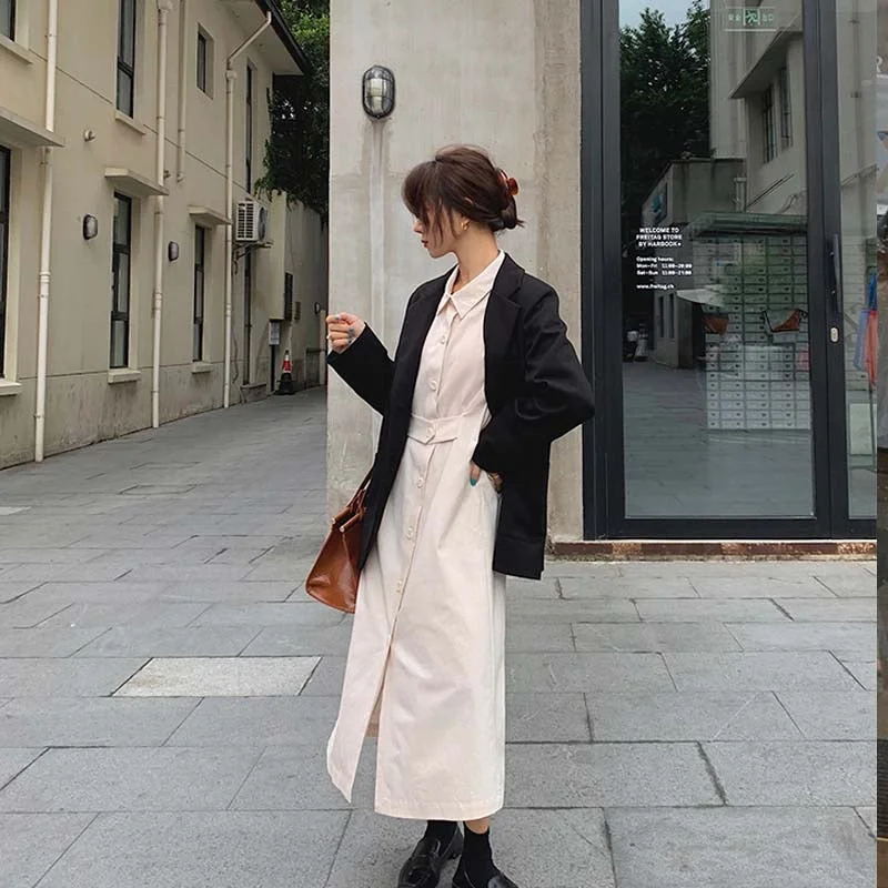 new Korean version of all-match pure color senior slim casual suit custom profile loose suit jacket female fall and winter15741
