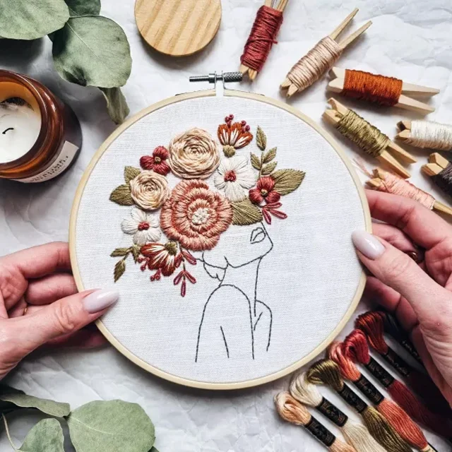 Flower Ladies Embroidery Kit - With Instructions