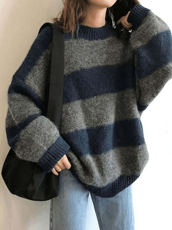Brownm Oversized Stripe Pullover Sweater
