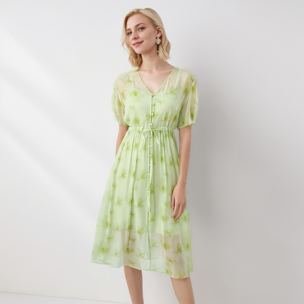 Lightweight Gauze Silk Dress with Outer Sheer and Inner Slip for Springtime REAL SILK LIFE