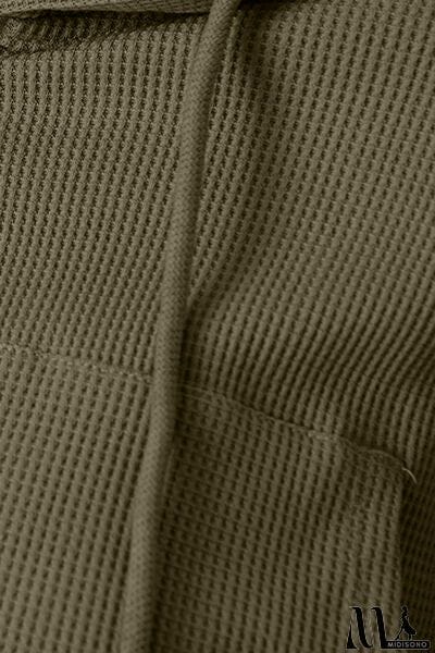 MidiSono - Waffle-Knit Drawstring Zip Up Hoodie