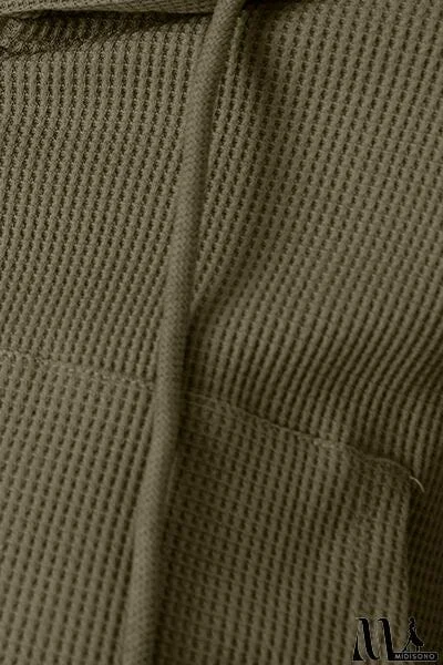 MidiSono - Waffle-Knit Drawstring Zip Up Hoodie