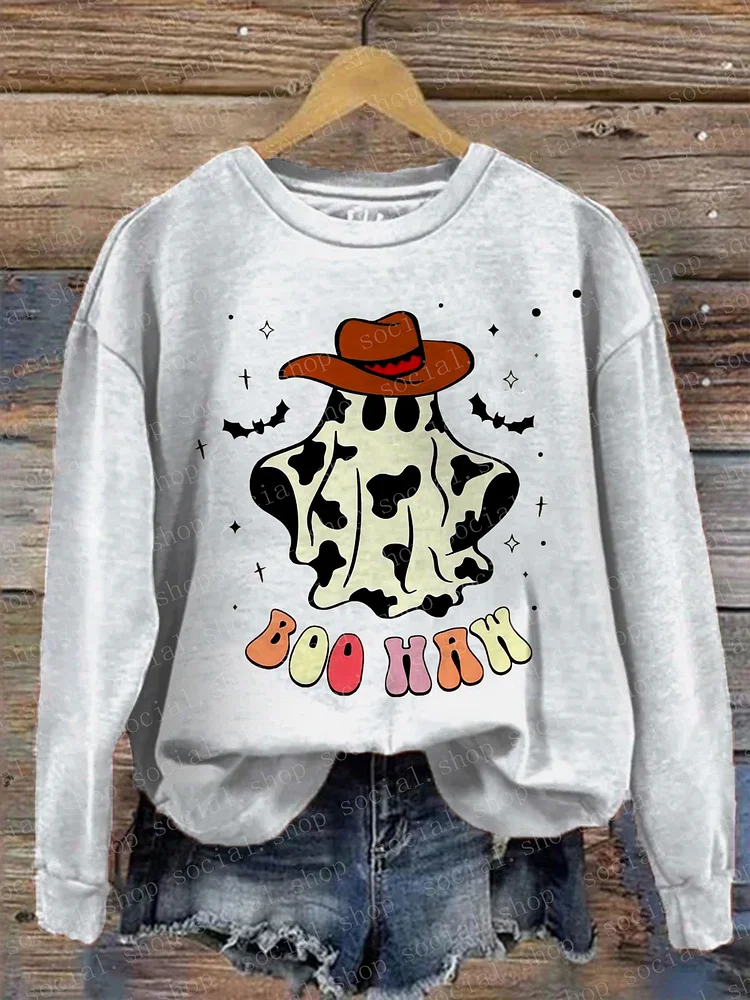 Women's Halloween Ghost "Cowboy" Crew Neck Sweatshirt socialshop