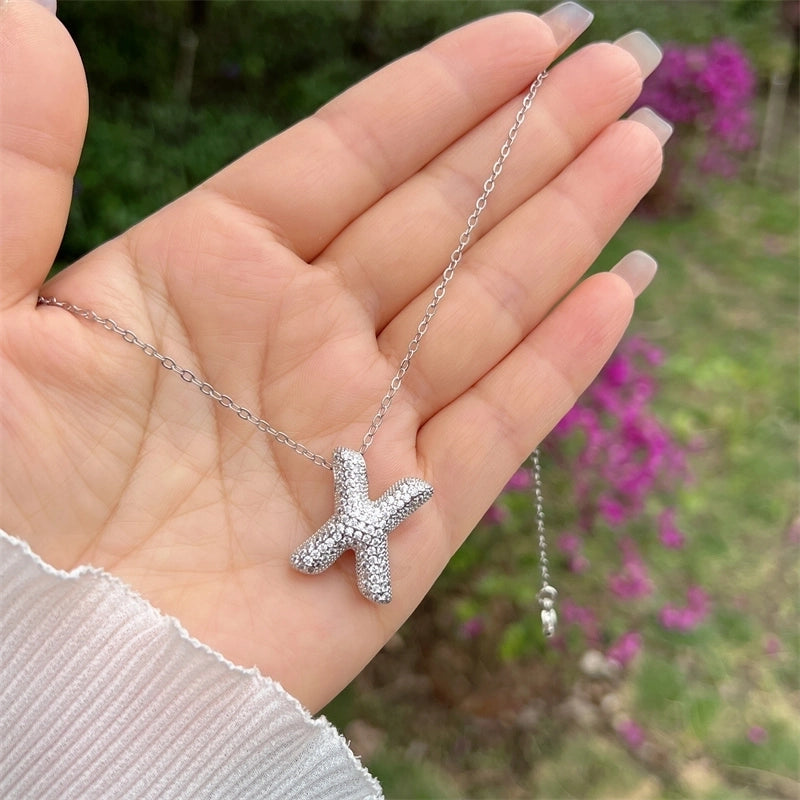 Copper 18K Gold Plated Hip-Hop Minimalist Classic Style Polishing Inlay Letter Zircon Pendant Necklace