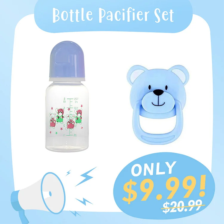 Blue Style Pacifier and Bottle 2 Piece Set Safest Reborn Baby Doll Accessories Rebornartdoll® Rebornartdoll®