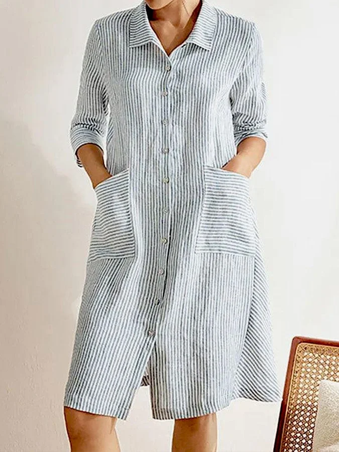 Women's Striped Casual Shirt Dress