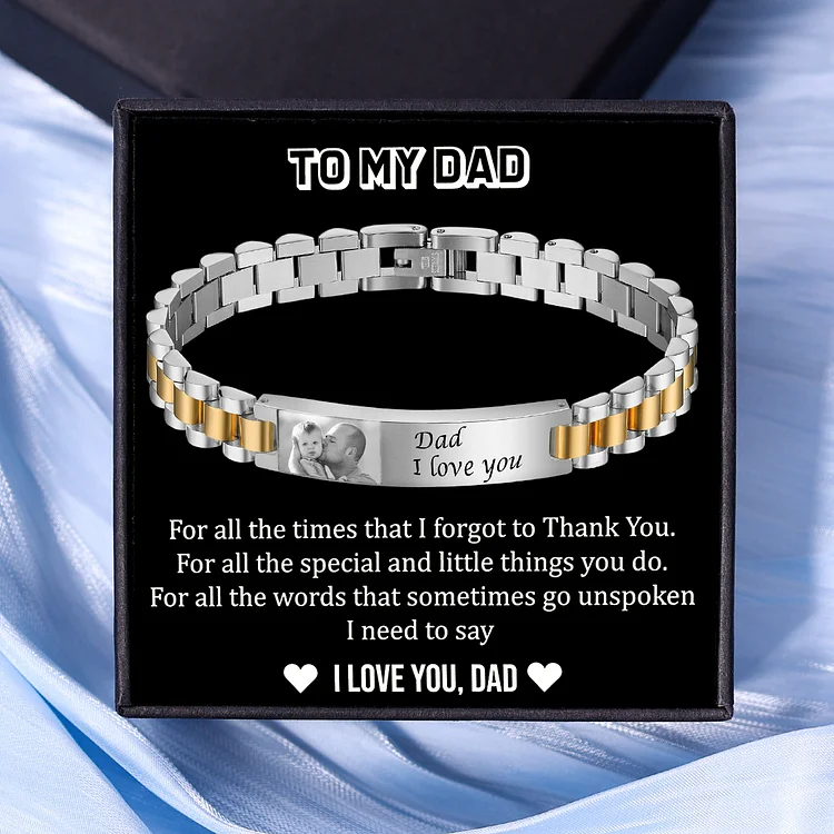 Personalized ID Bar Bracelet Customized with 2 Names & 1 Photo Bracelet Father's Day Gift