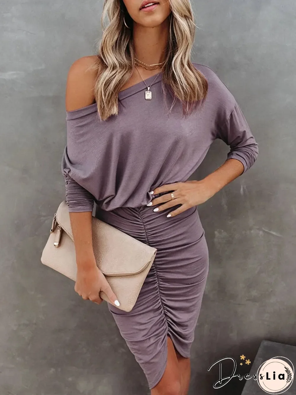 Sexy Irregular Long Sleeve Round Neck Wrapped Dress P14641