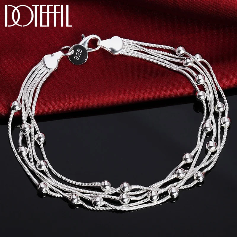 DOTEFFIL 925 Sterling Silver Five Snake Chain Grape Beads Bracelet For Women Jewelry