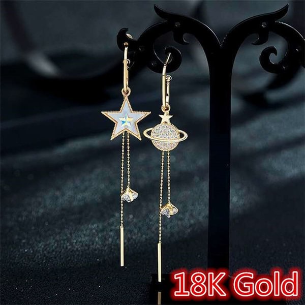 Elegant and Fashionable Asymmetric Star 18K Gold Earrings Personality 925 Silver Needle Long Chain Tassel Earrings Earrings Crystal Shining Lucky Diamond Party Earrings Noble Jewelry Accessories Anniversary Gift Mother's Day Gift - Shop Trendy Women's Fashion | TeeYours
