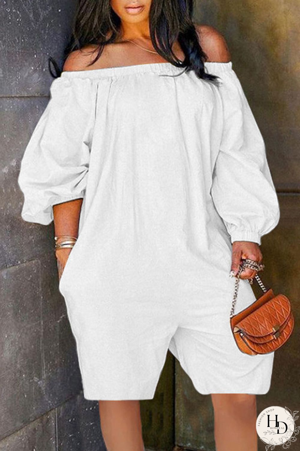 White Casual Solid Patchwork Off the Shoulder Loose Jumpsuits