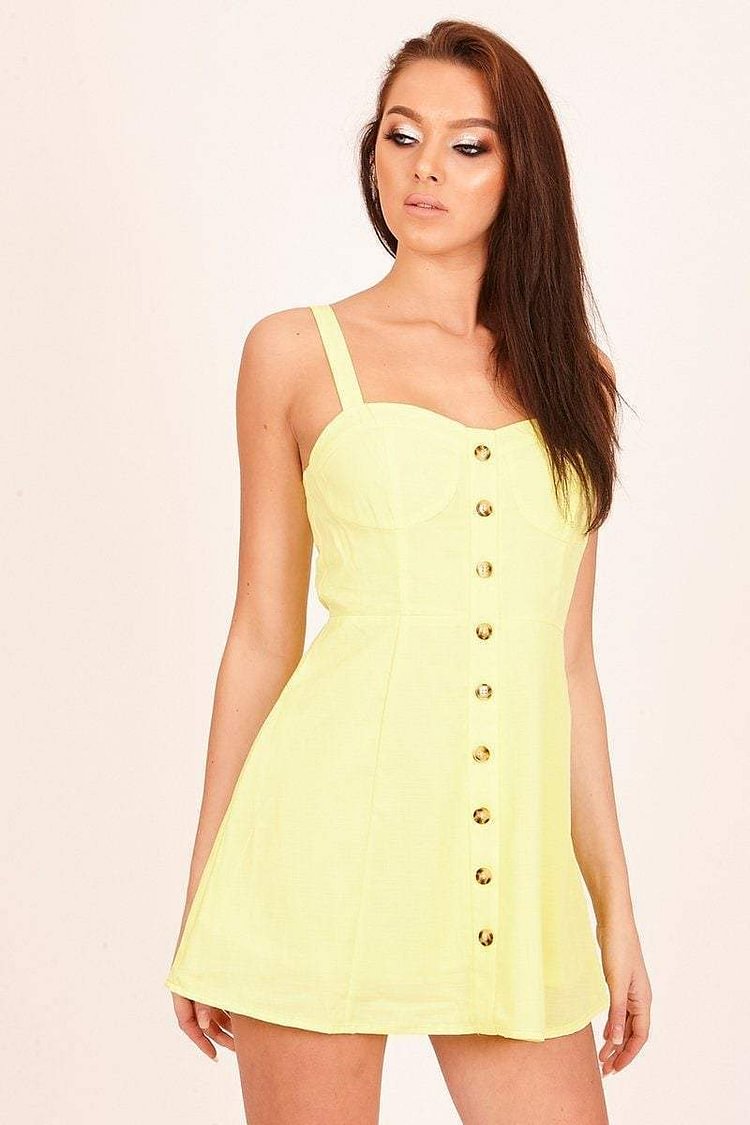 Yellow Button Up Skater Style Dress Katch Me