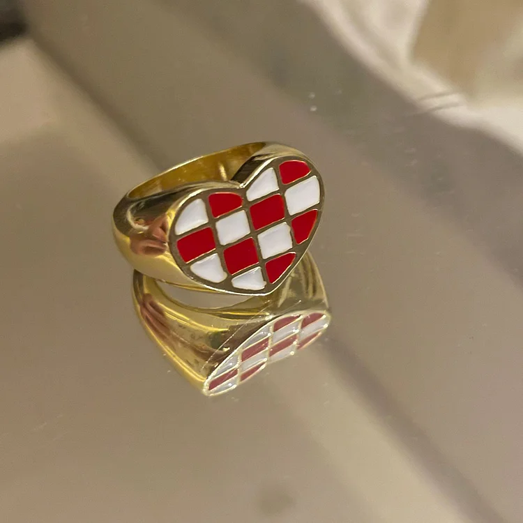 Heart Checkerboard Smiley Open Ring KERENTILA