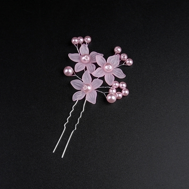 Korean Wedding Headwear Frosted Flower Hair Accessories Bride Wedding Handmade Jewelry Pearl Hairpin Shape Plate Hair Fork Comb