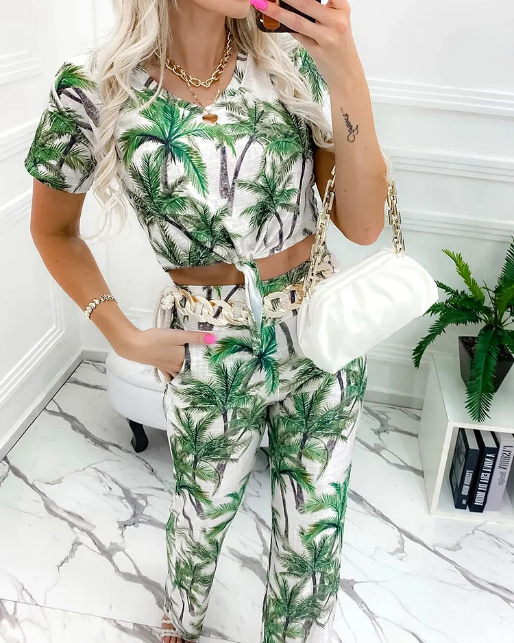Tree Print Two-piece Set Without Waist Chain