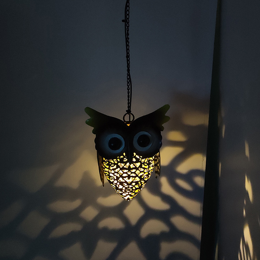 

Solar Power Metallic Owl Lamp LED Waterproof Hollow Hanging Lights Yard Art, 501 Original