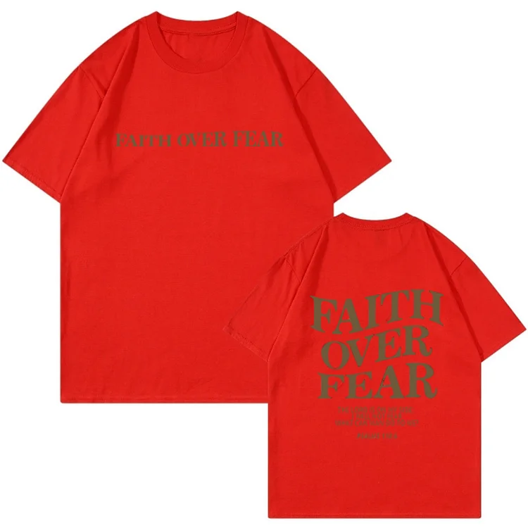 Hip Hop Faith Over Fear Print Cotton T-Shirt Streetwear Summer Short Sleeve T-Shirt at Hiphopee