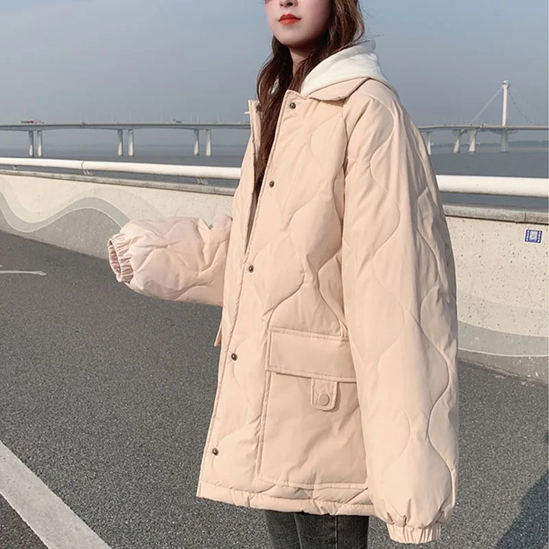 2025 Autumn Winter Loose Short Coat Women Down Cotton Padded Jackets Thick Warm Parka Casual Top Big Pocket Solid Outwear Female