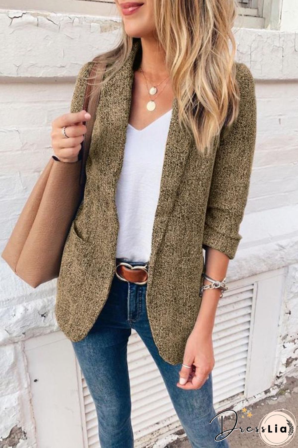 3/4 Length Sleeve Solid Color Lapel Blazer P10017