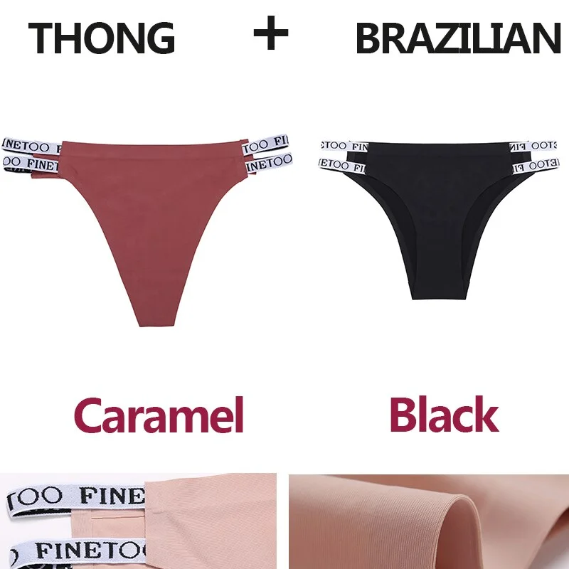 2PCS/Set Seamless Women's Thong Sexy Bikini Underwear G-string Letter Lingerie Femme Low-Rise Panties Ice Silk Women Underpants