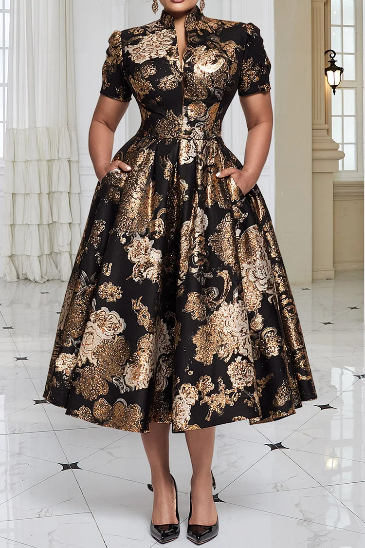 green emerald velvet dress Salma Plus Size Champagne Gold Short Length Party Dress– Hello Curve main image 0