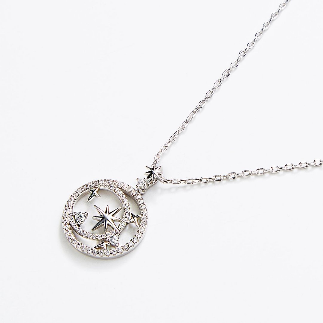 Light Your Path Moon and Stars Pendant Silver Necklace