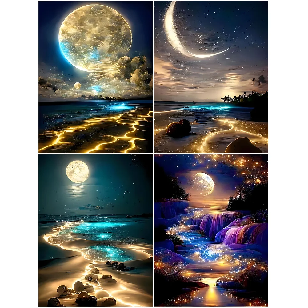 4pcs Diamond Painting - Full Round Drill - Moonlight(Canvas|30*40cm)