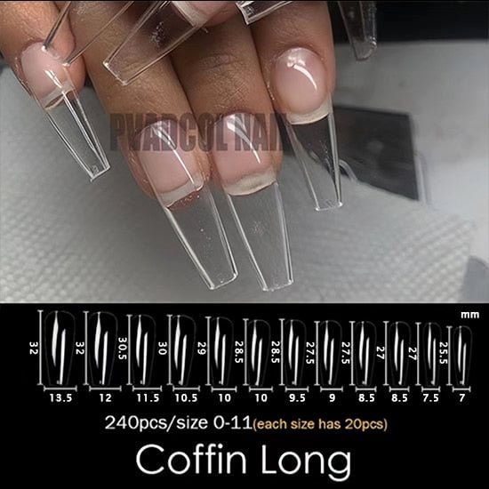 240pcs Gelly Tips Soft Gel Nail Extension Tips Full Cover Pre-shaped Sculpted Long Coffin Stiletto False Tip Quick Building Mold