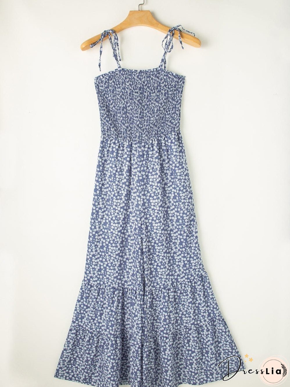 Blue Twilight Floral Dream Jumpsuit with Smocked Bodice and Delicate Straps