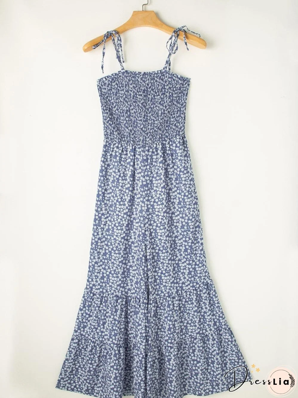 Blue Twilight Floral Dream Jumpsuit with Smocked Bodice and Delicate Straps