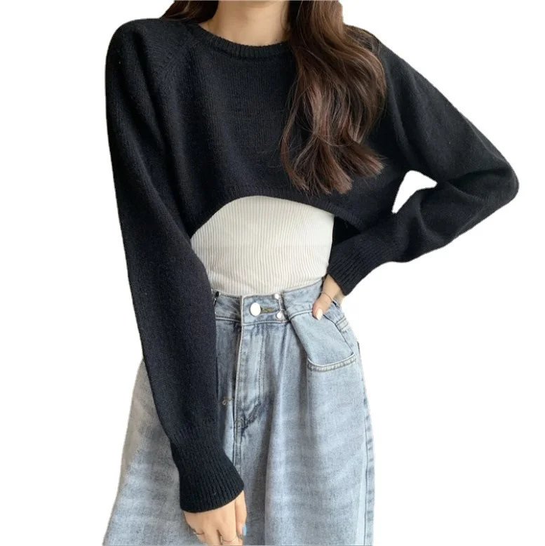 Uveng Uveng Knitted Jersey Women's Spring And Autumn 2023 New High-Waist Half-Sleeved Laziness Sweater Hoodie
