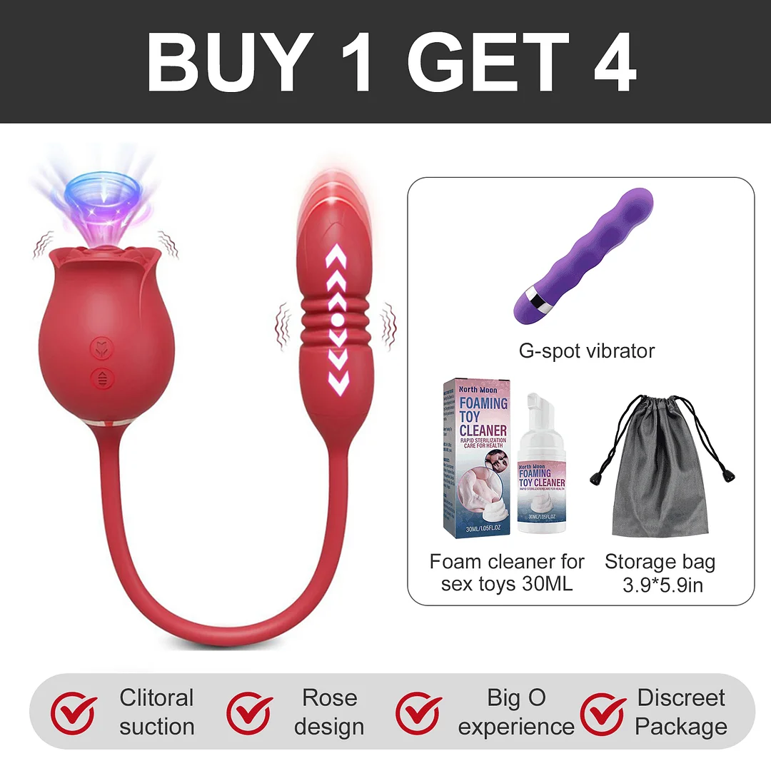 Dual Action Rose Vibrator with 10 Sucking and Thrusting Modes for Ultimate G Spot and Clitoral Stimulation