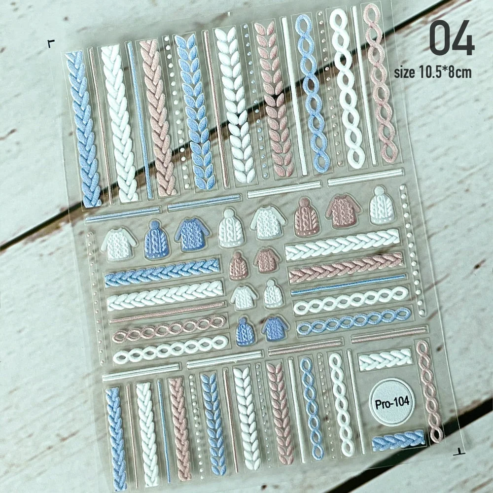 Beautizon Cute Sweater High Quality 5D Acrylic Engraved Nail Sticker Sweater Snowflake Floral Patterns Nail Water Decal