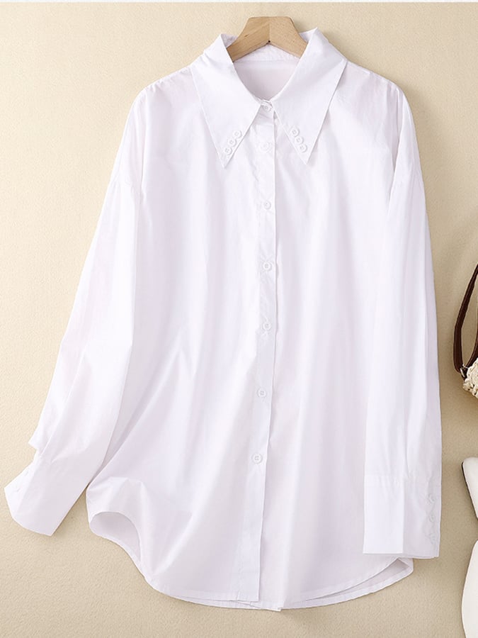 Women's Artistic Retro Solid Color Loose And Versatile Shirt
