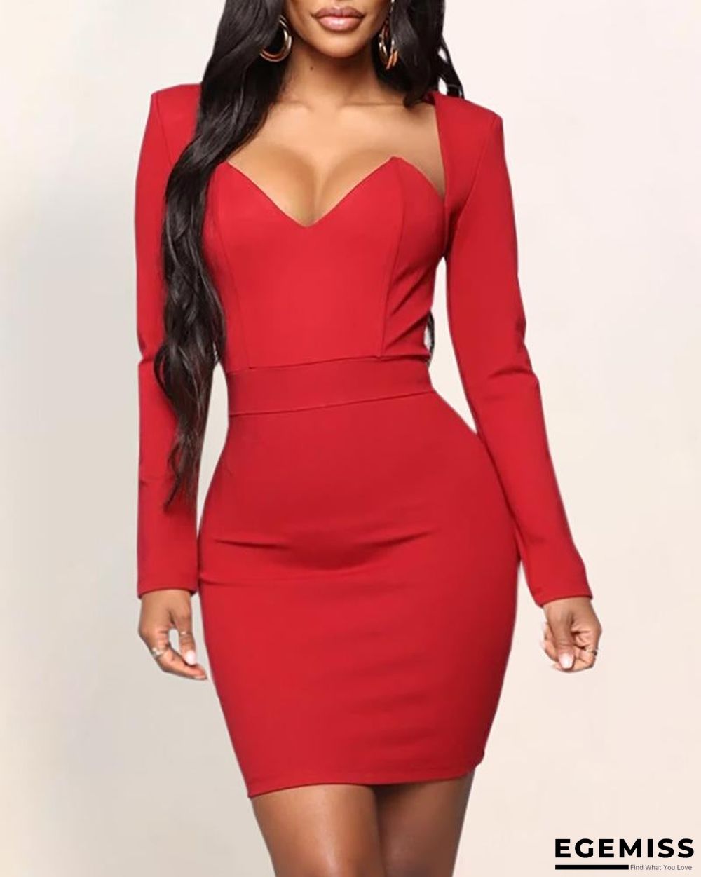Solid Long Sleeve Pencil Dress | EGEMISS