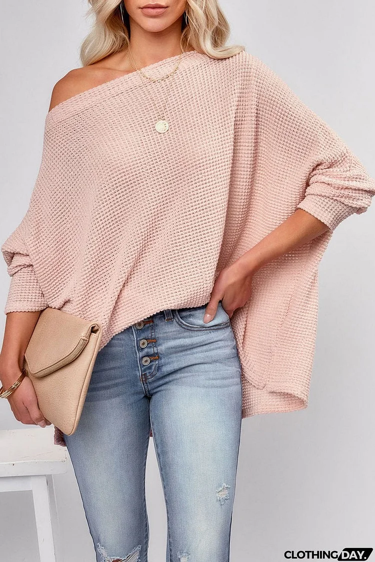 Waffle Knit Eyelet Long Sleeve Blouse