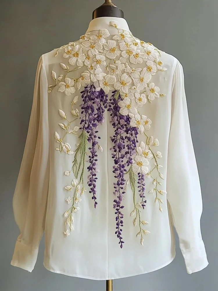 Women's Charming Floral Embroidered Chiffon Shirt