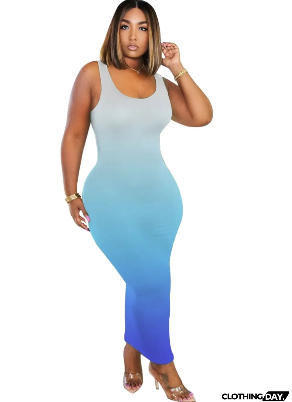 Sexy Gradient Sleeveless Fit Long Tank Dress