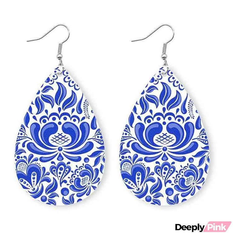 Printed PU Teardrop Earrings