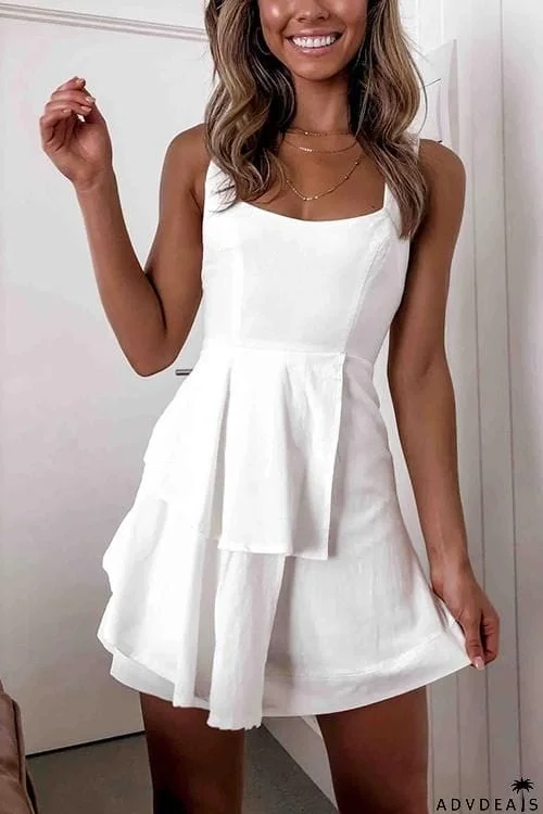 Lace Up Backless Slip Mini Dress