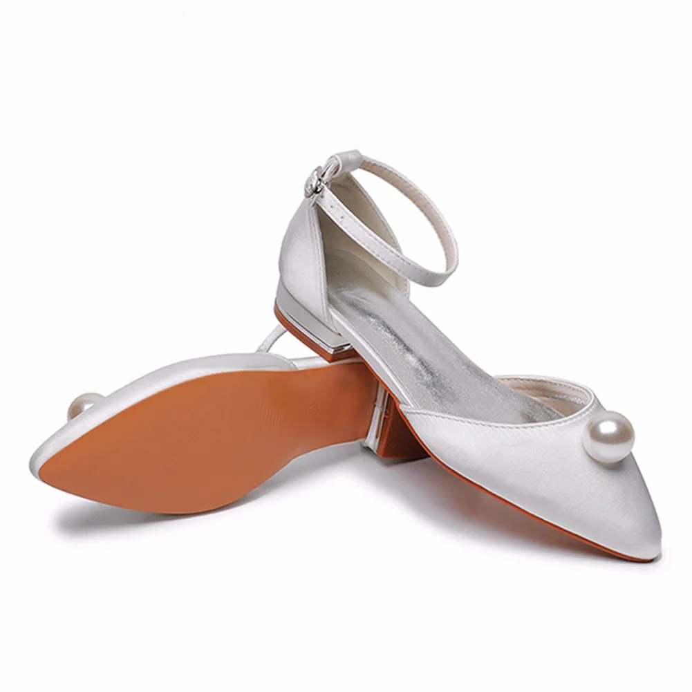 Breakj Breakj Cm Ball Beads Flat And Casual Tip Hollow Sandals Low Heel Light-Mouthed Satin Cloth Buckle The Bride's Wedding Shoes