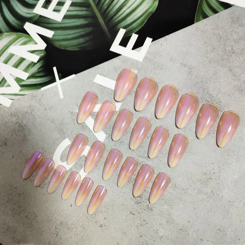 24pcs Aesthetic Northern Lights stiletto nail tips Simple Fashion Lasting Fake Nails Wearable Full Cover Finished Fingernails