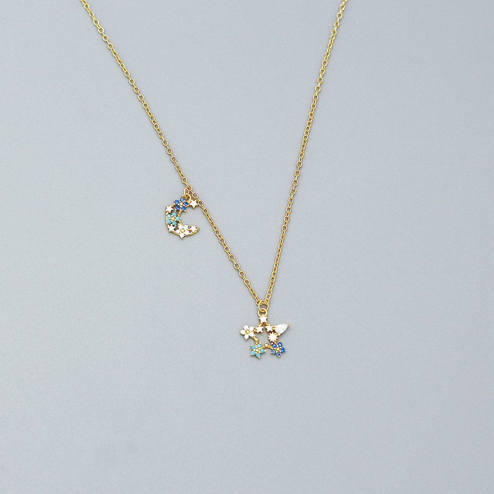 925 Sterling Silver Star Star Silver Diamond Inlay Necklaces