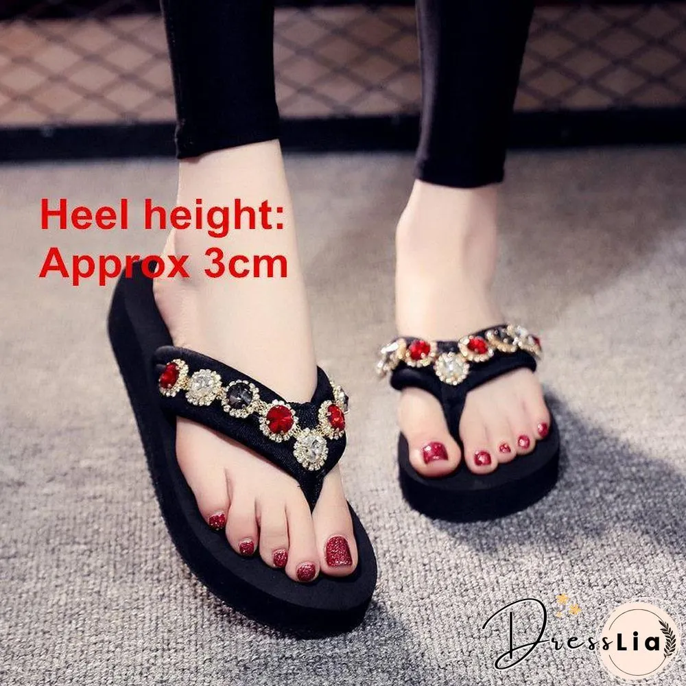 Bling Rhinestone Women Beach Flip flops Soft EVA Ladies Outdoor Slippers Sexy High Heels