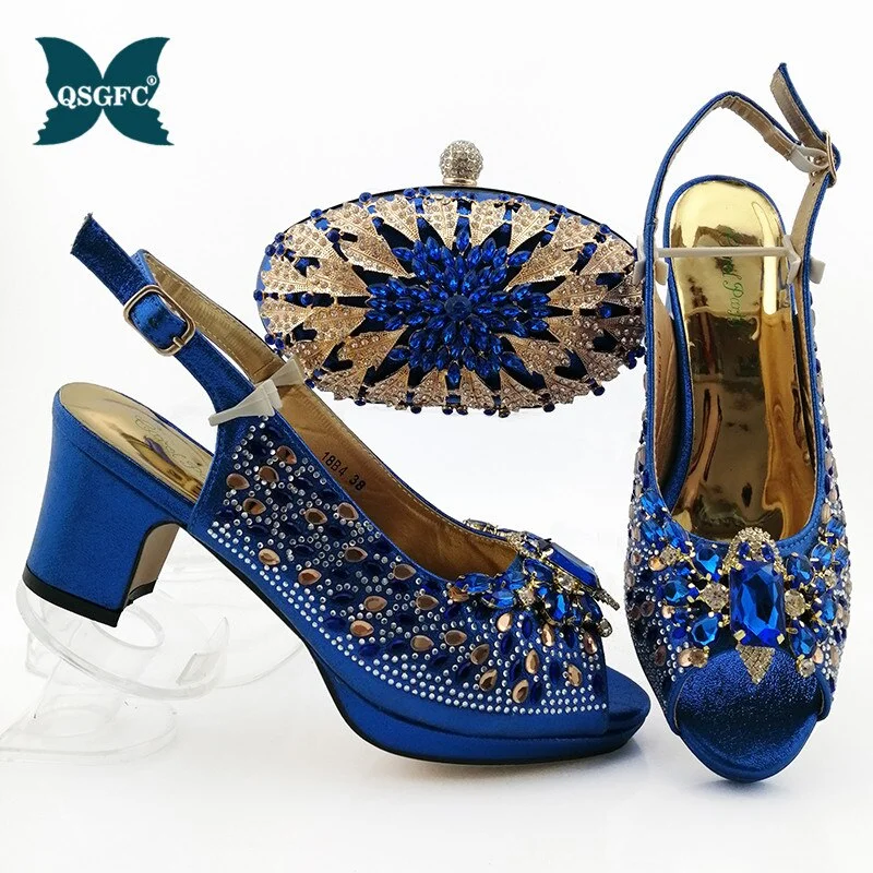 High Quality Royal Blue Color African Designer Shoes And Bag Set To Match Italian design Party Shoes With Matching Bags Set