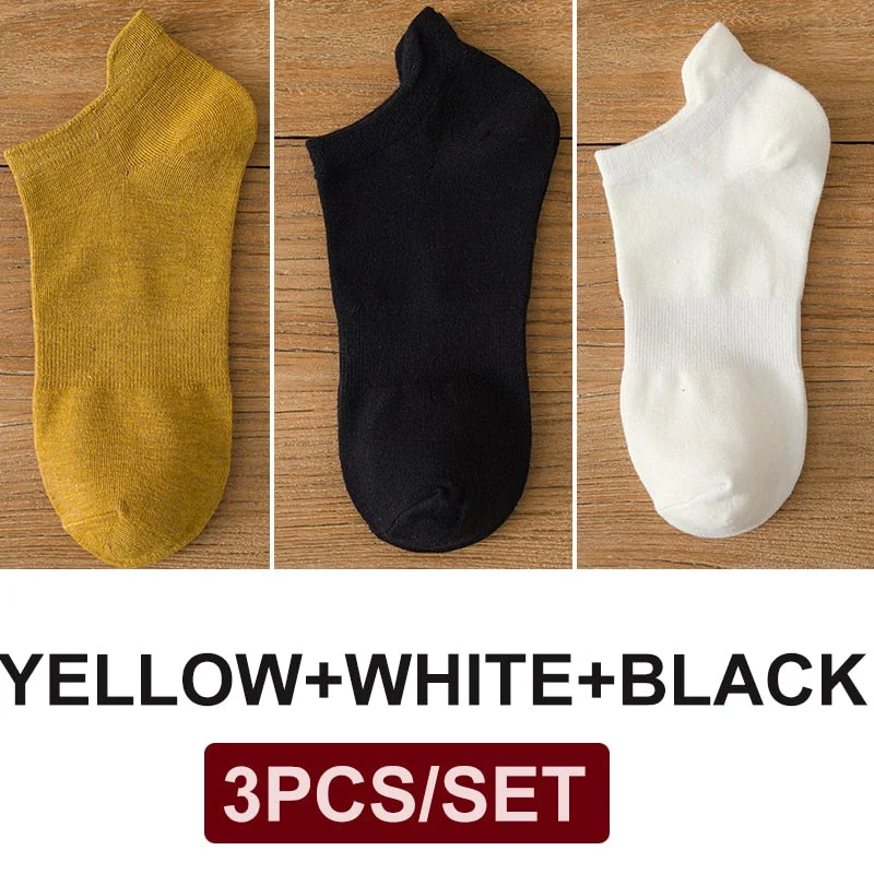FINETOO 3 Pairs/Set Cotton Men's Socks Harajuku Boat Socks Lift Up Solid Colors Man Sock Sox  Male Invisible Short 38-44 Socks