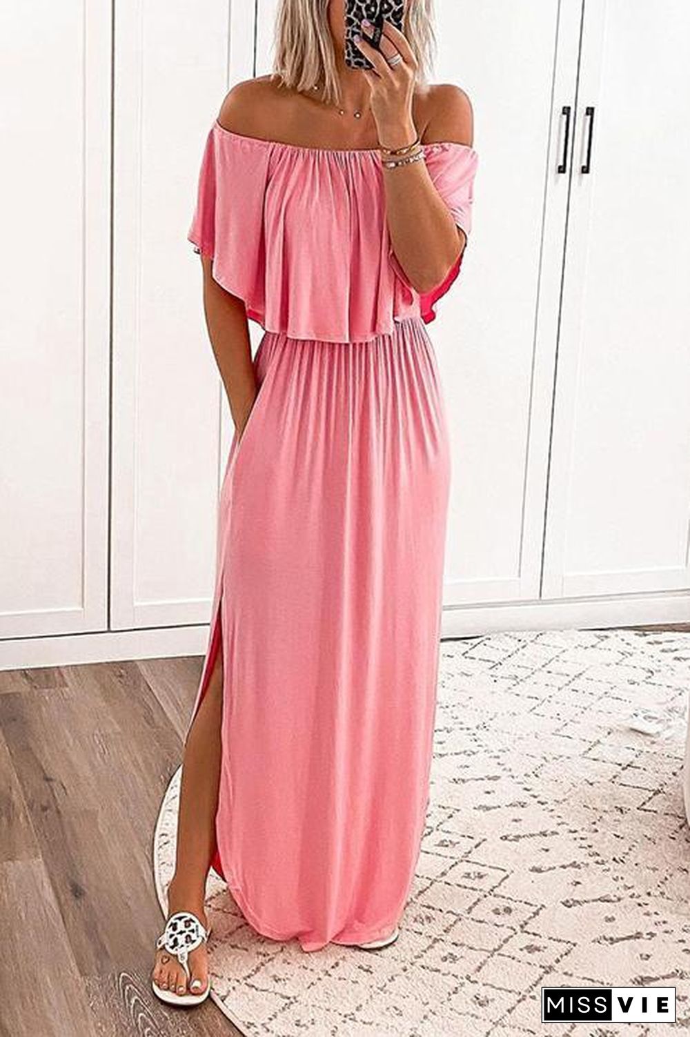 Off Shoulder Side Slit Maxi Dress