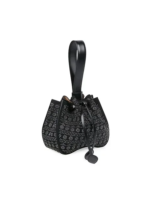 Ala&iuml;a Small Rose-Marie Studded Suede Bracelet Bag