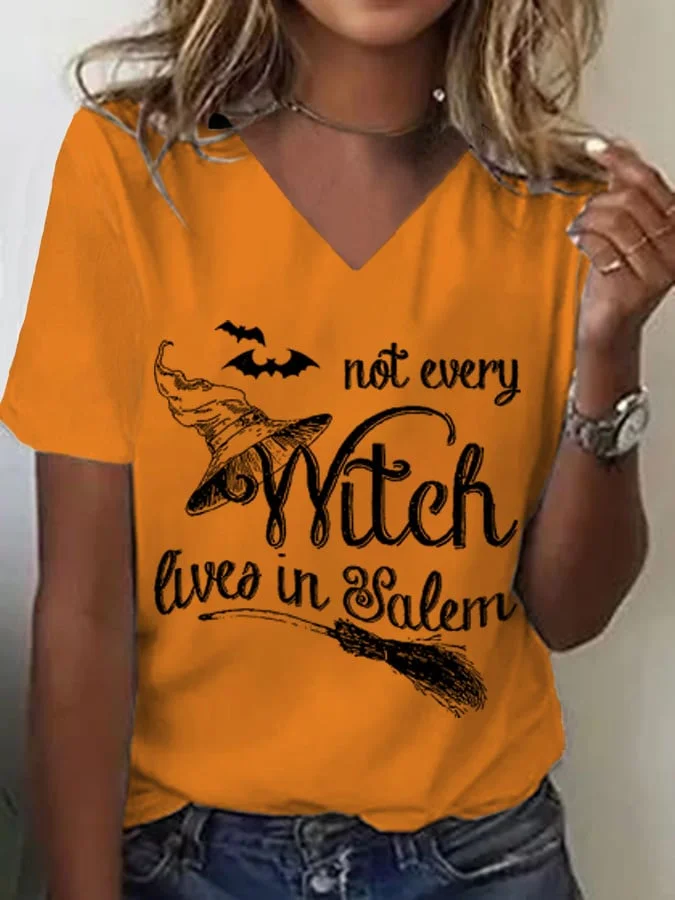 Women's Not Every Witch Lives In Salem Print V Neck T-shirt